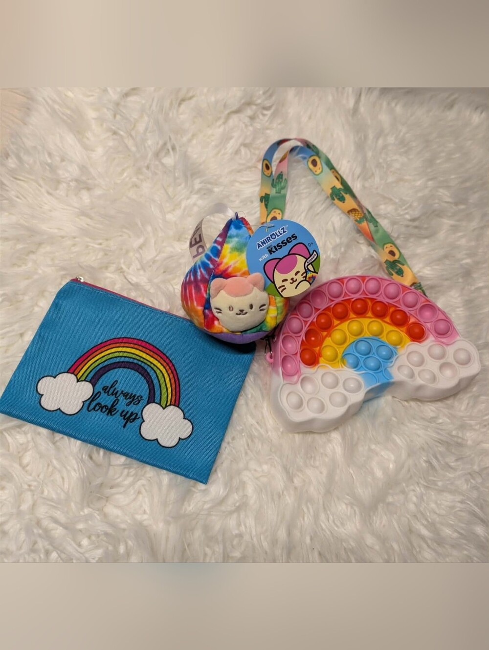 ✨️3pc Set Bundle Nwt Stuffie Rainbow Pop-It Crossbody Bag + Rainbow Pouch Set